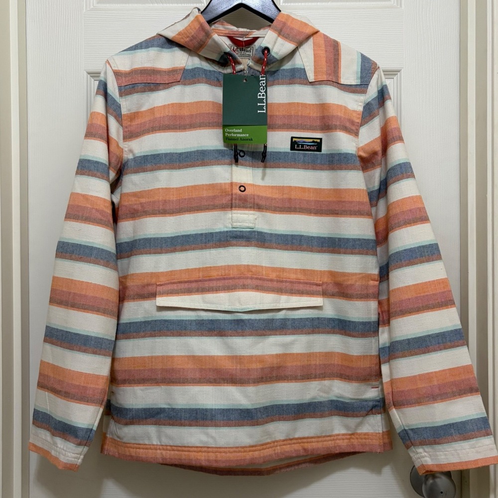 NEW LL Bean Performance Flannel Anorak Pullover Jacket Hood‎ Wool Blend Unisex S